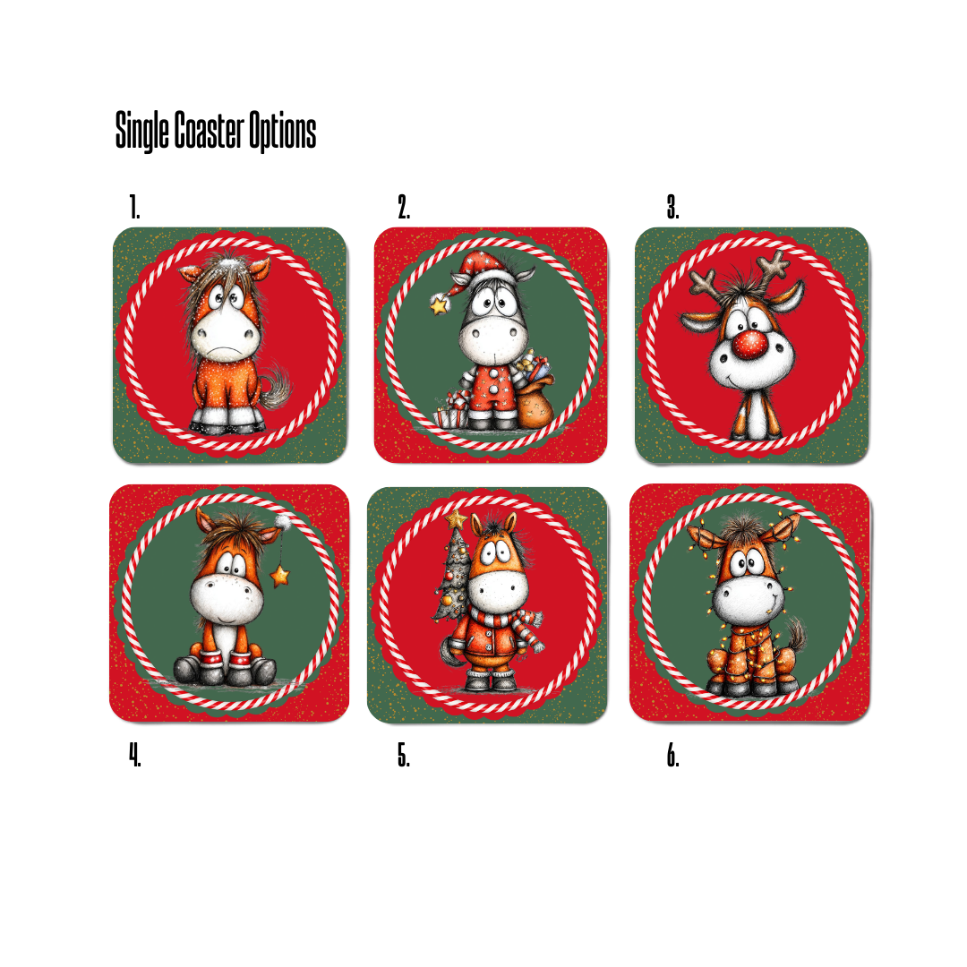 Cute Christmas Cartoon Horse Coasters