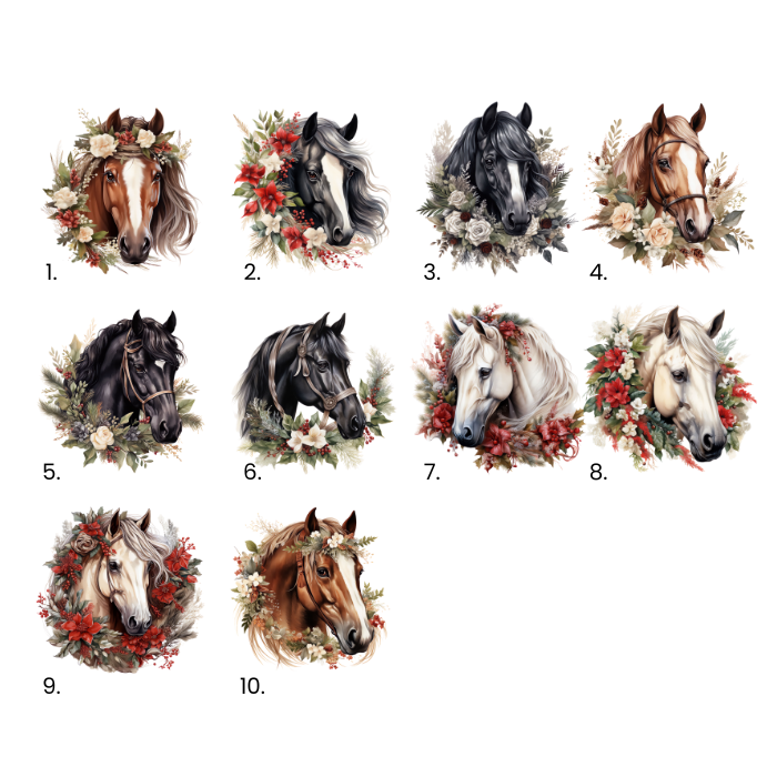 Personalised Floral Christmas Horse Ornament Flat