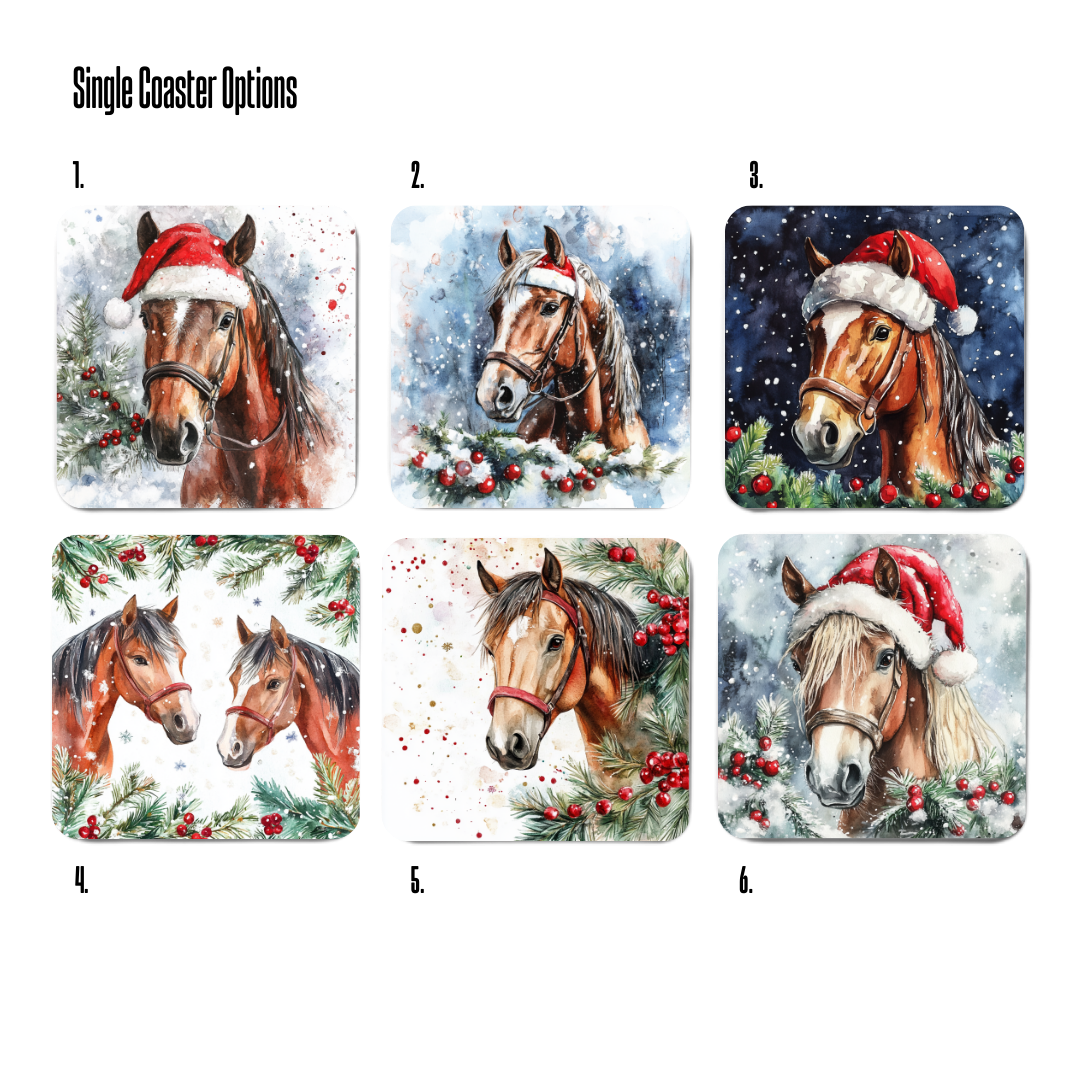 Watercolour Christmas Horse Coasters