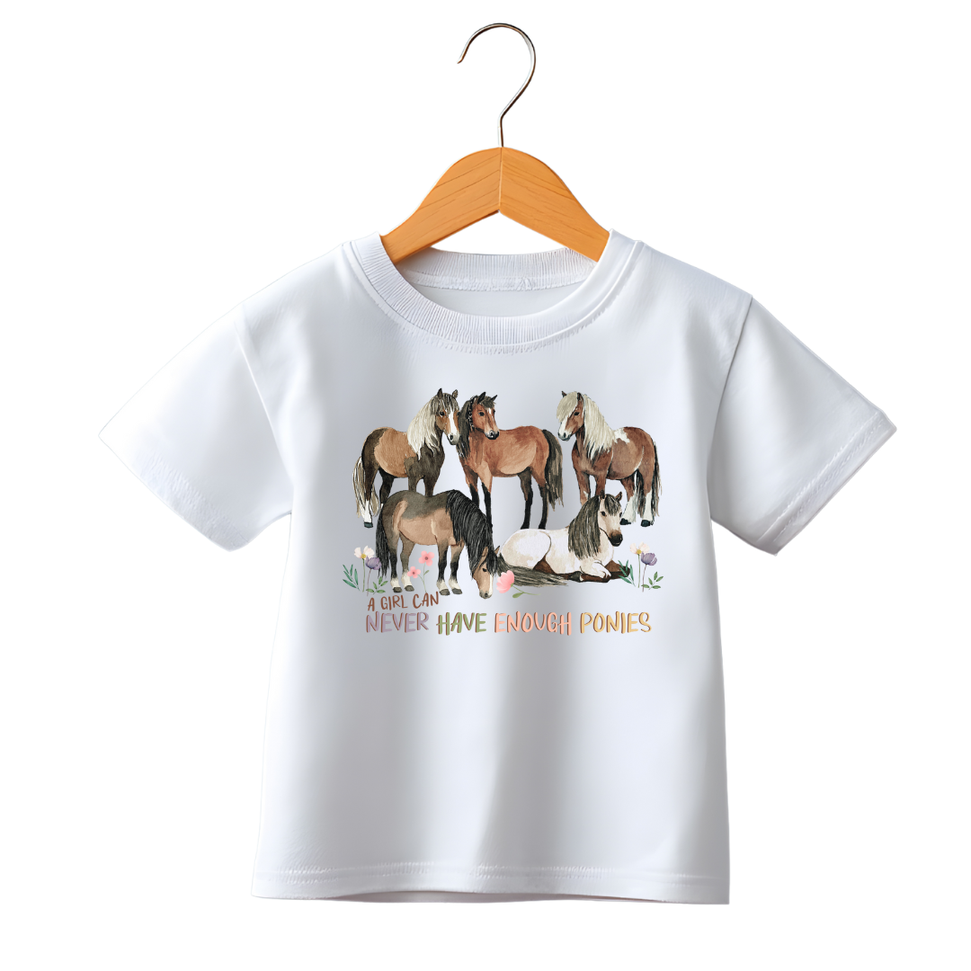 A Girl Can Never Have Enough Ponies Kiddies Equestrian T-shirt