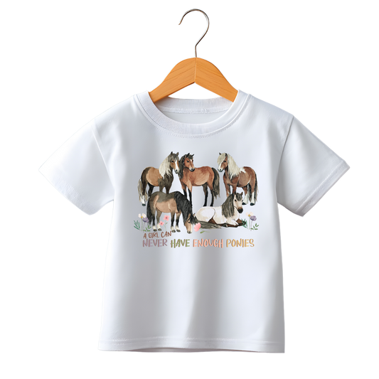 A Girl Can Never Have Enough Ponies Kiddies Equestrian T-shirt