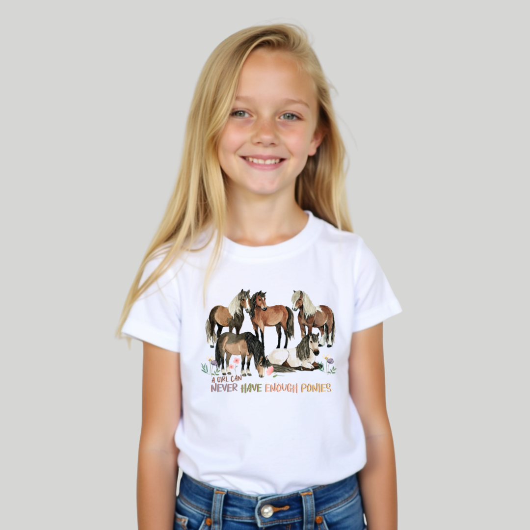 A Girl Can Never Have Enough Ponies Kiddies Equestrian T-shirt
