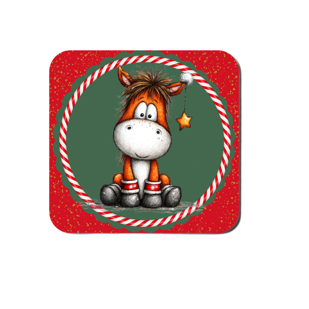 Cute Christmas Cartoon Horse Coasters
