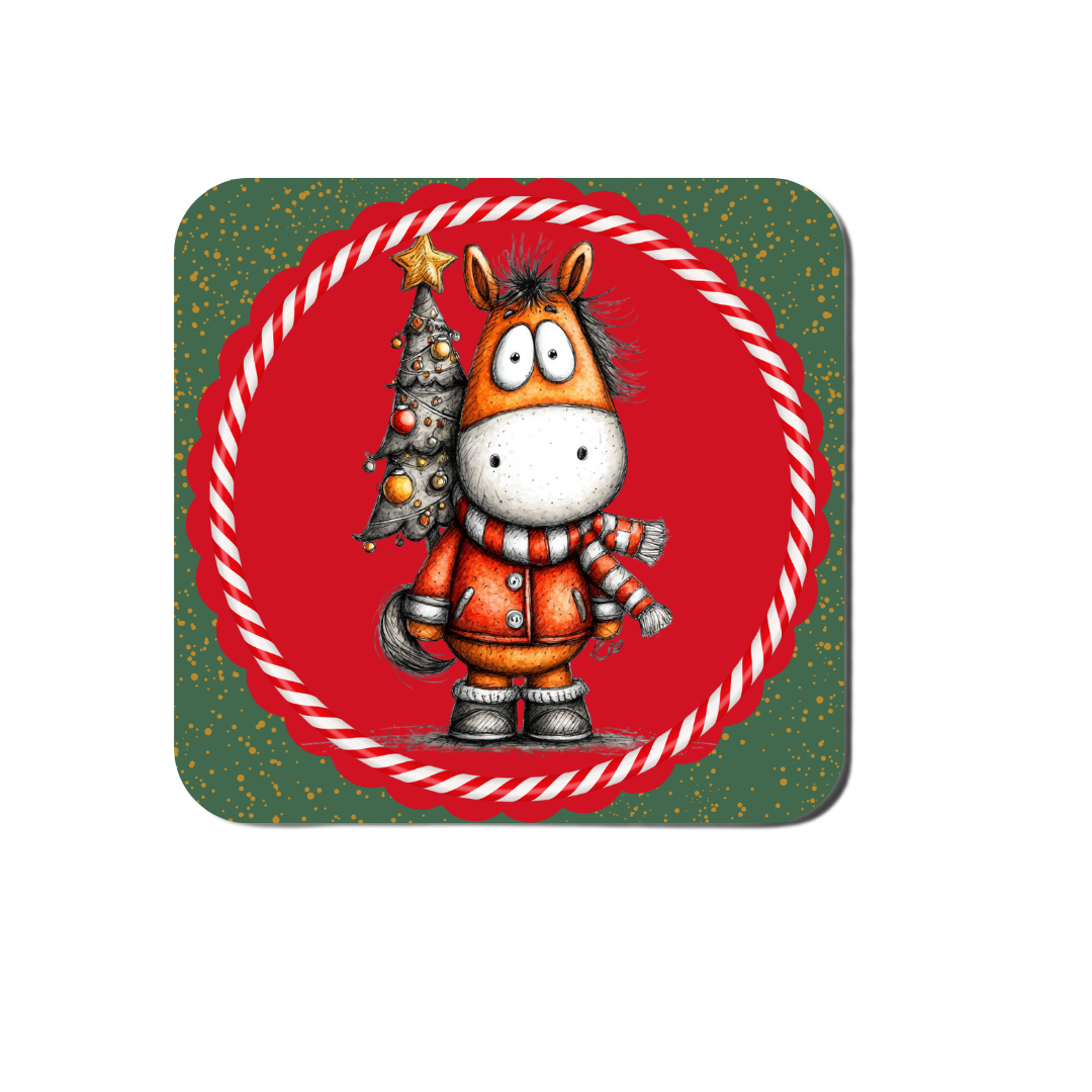 Cute Christmas Cartoon Horse Coasters