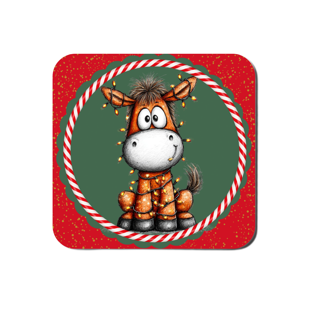 Cute Christmas Cartoon Horse Coasters