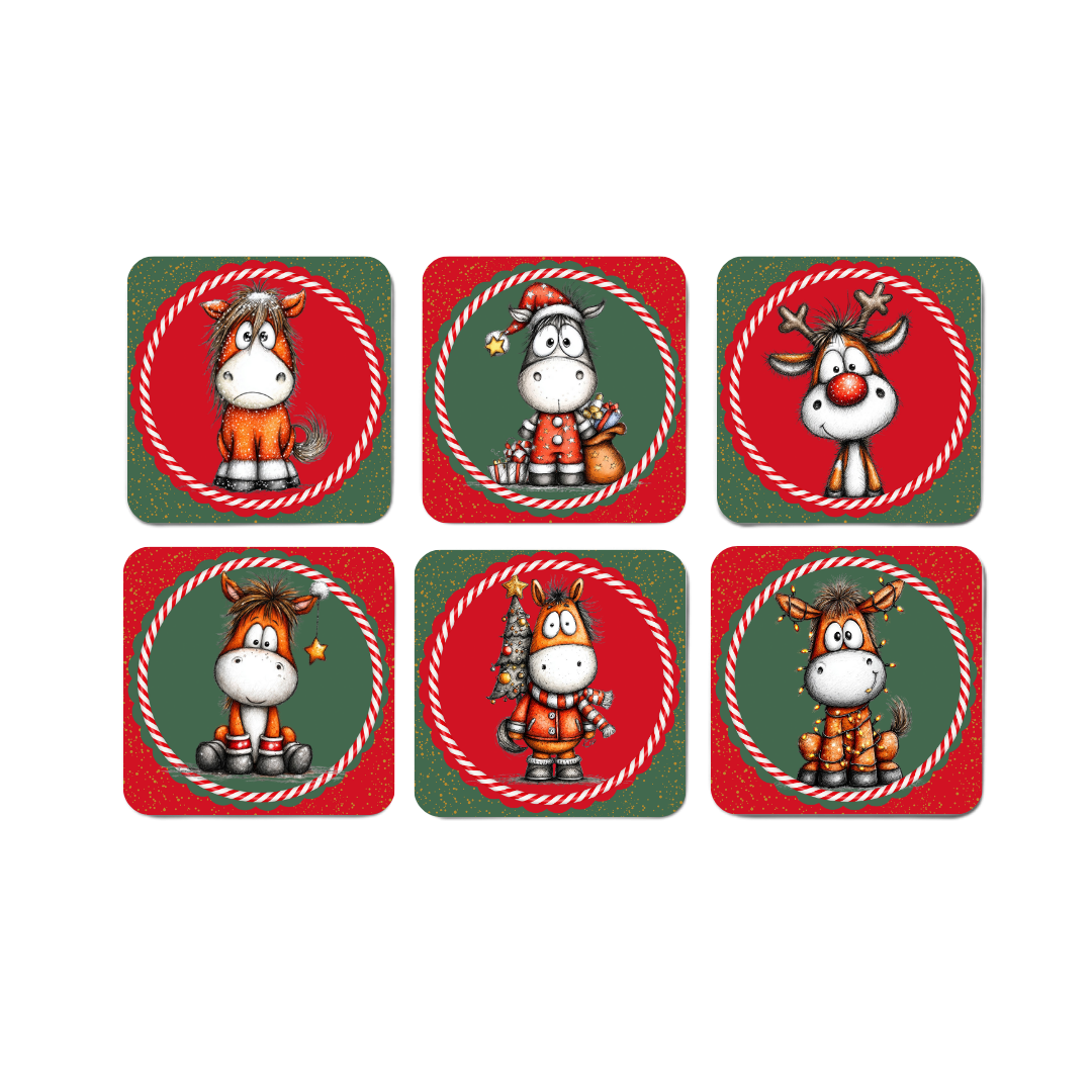 Cute Christmas Cartoon Horse Coasters