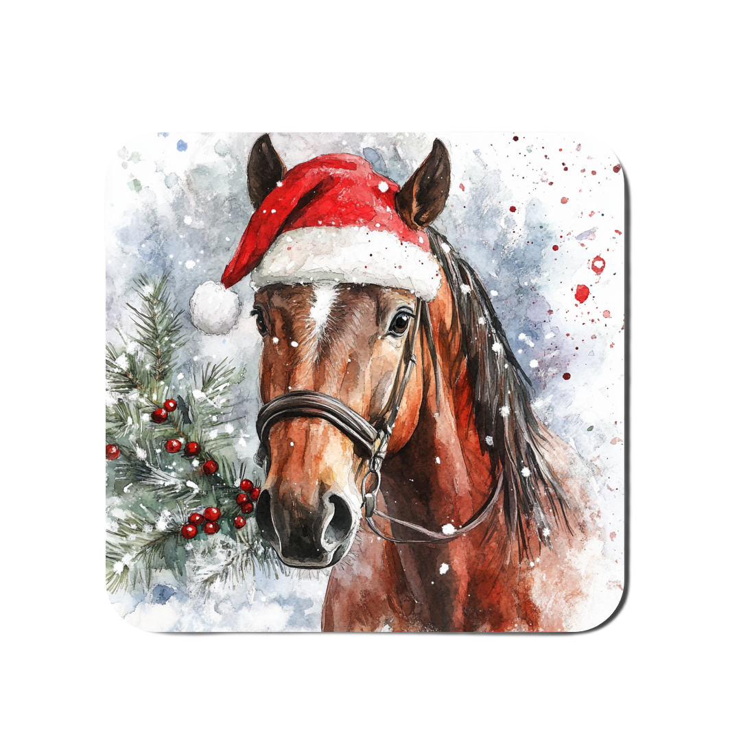 Watercolour Christmas Horse Coasters