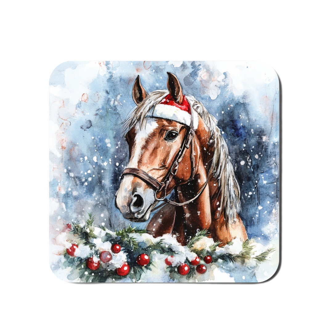 Watercolour Christmas Horse Coasters