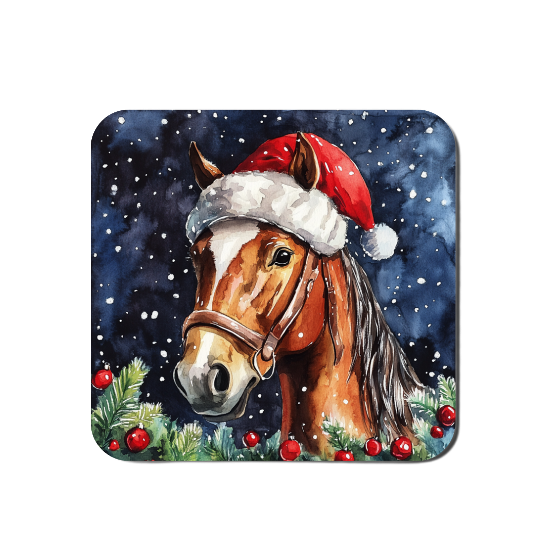 Watercolour Christmas Horse Coasters