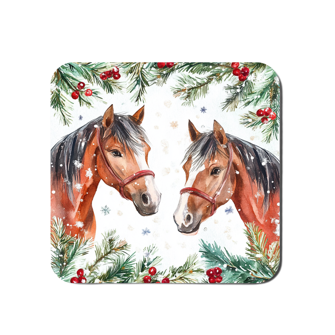 Watercolour Christmas Horse Coasters