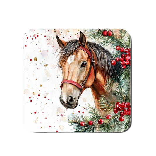 Watercolour Christmas Horse Coasters