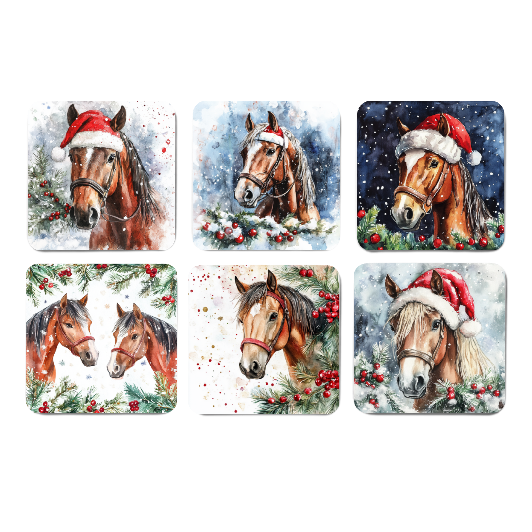 Watercolour Christmas Horse Coasters