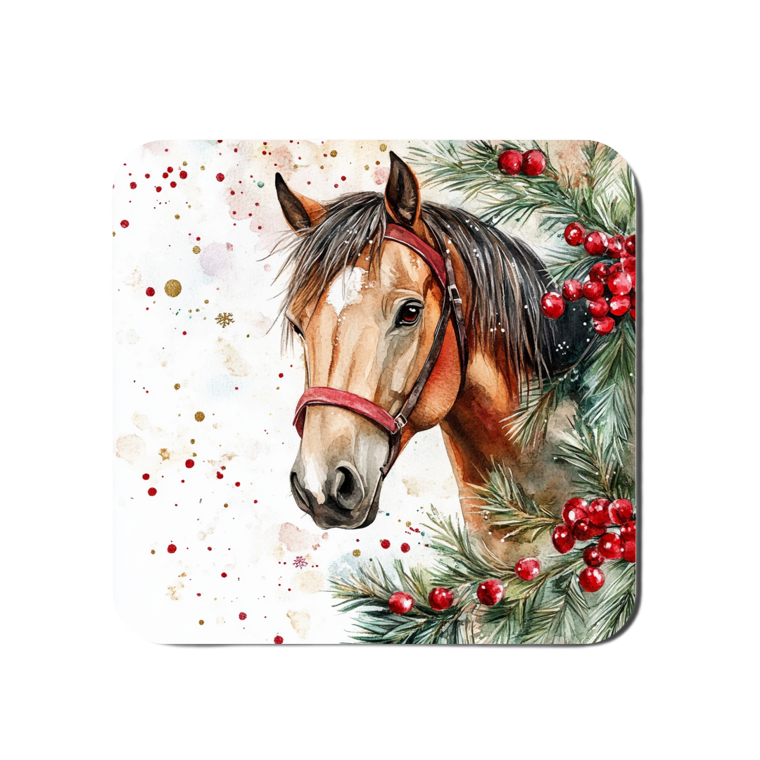 Watercolour Christmas Horse Coasters