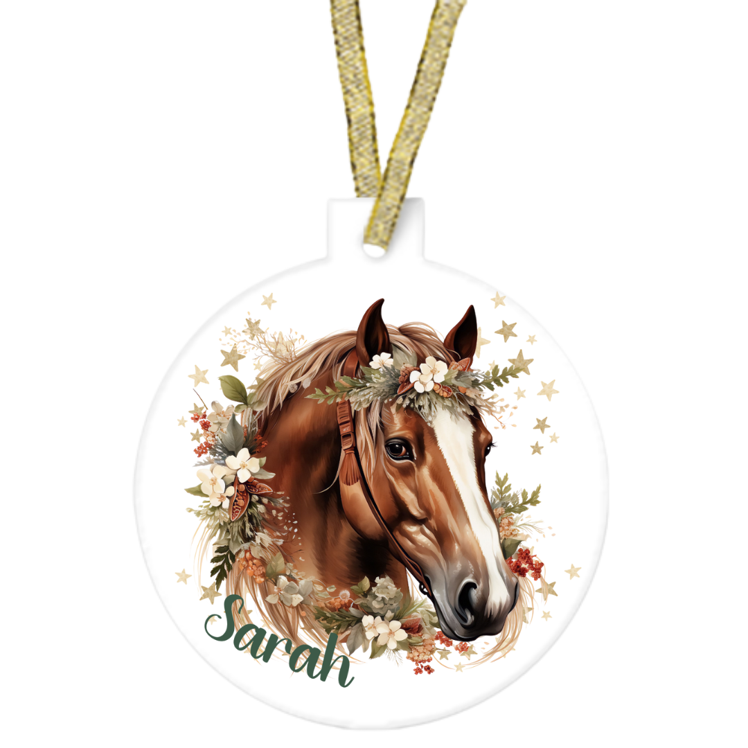 Personalised Floral Christmas Horse Ornament Flat