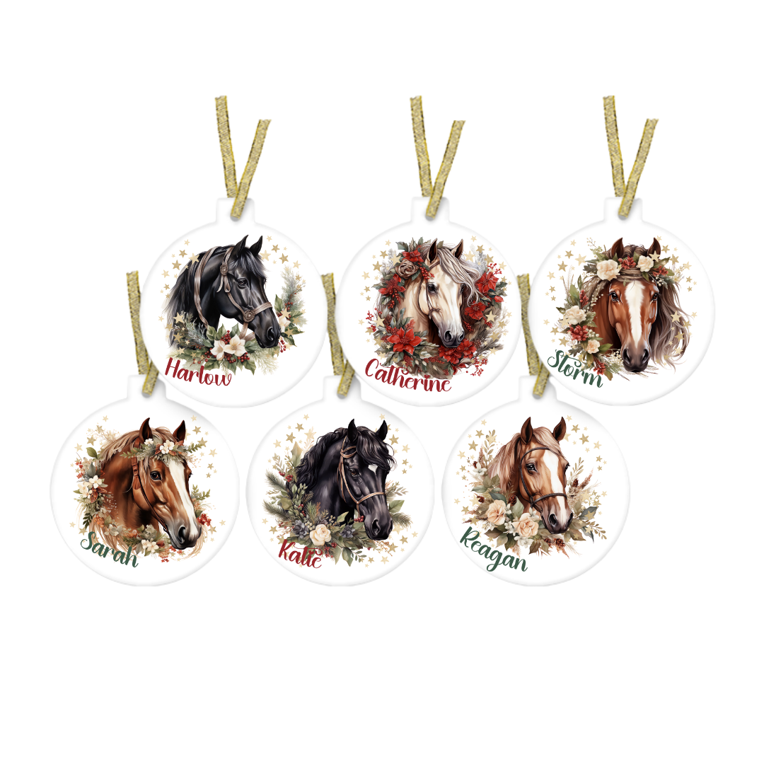Personalised Floral Christmas Horse Ornament Flat