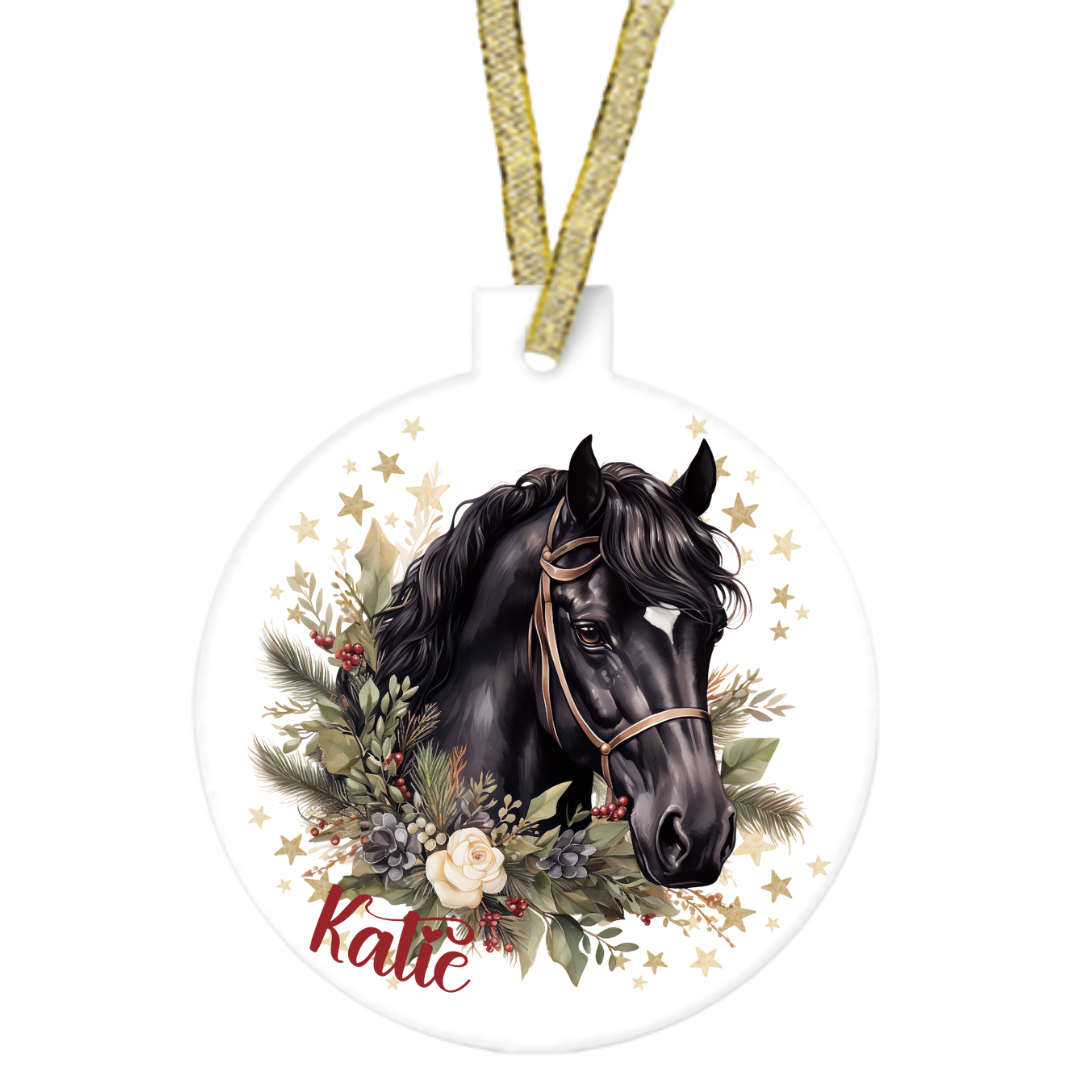 Personalised Floral Christmas Horse Ornament Flat