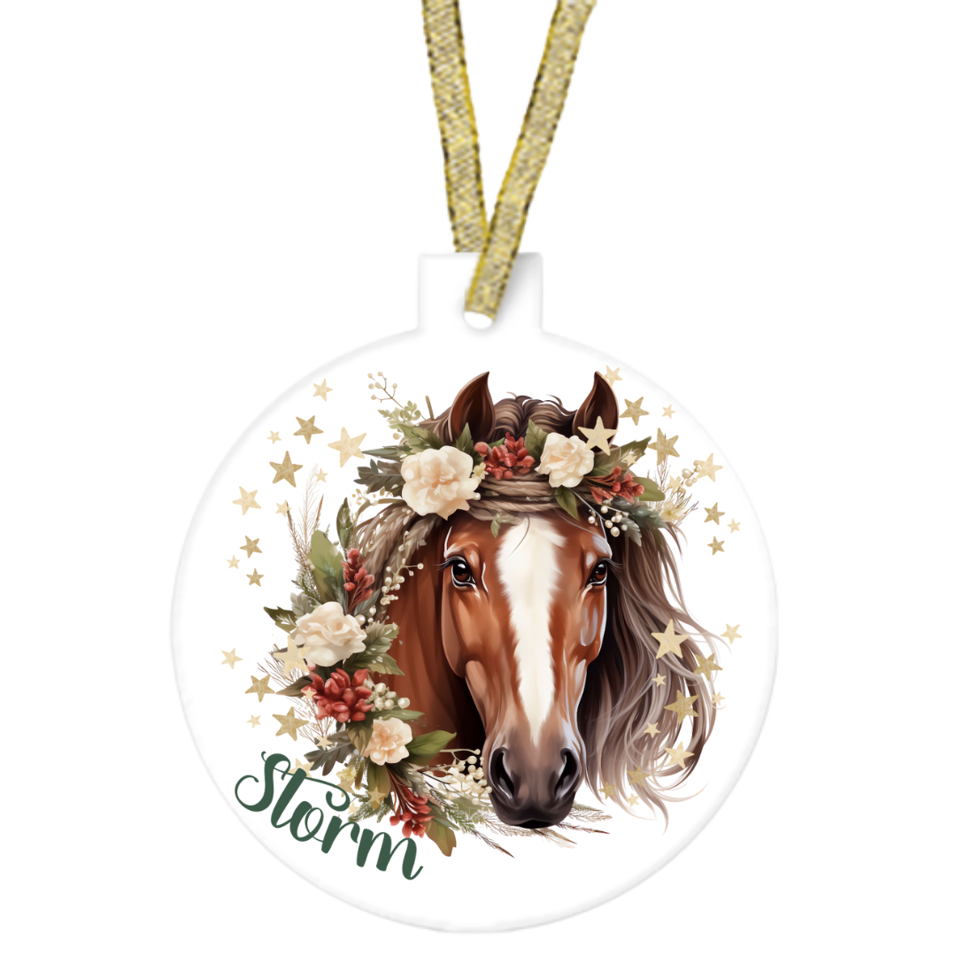 Personalised Floral Christmas Horse Ornament Flat