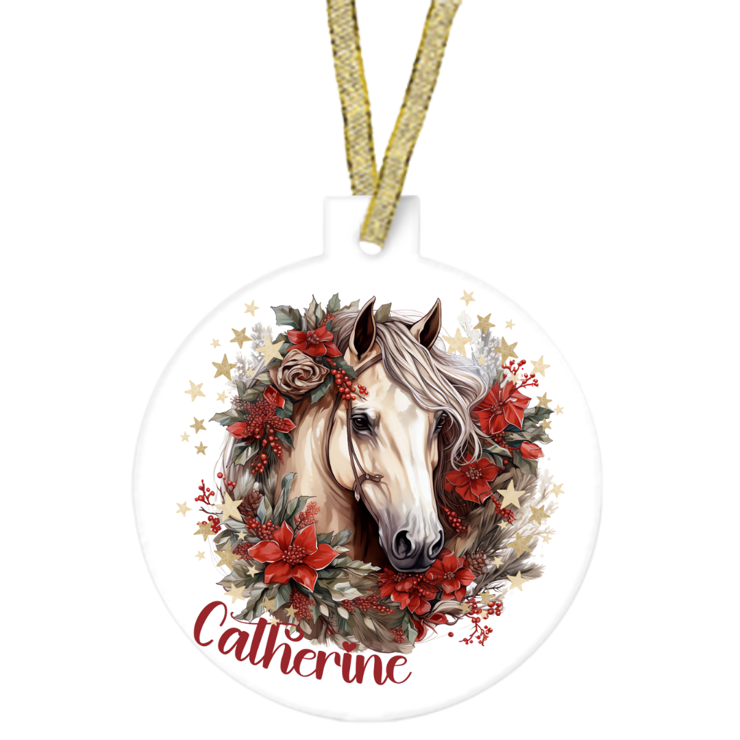 Personalised Floral Christmas Horse Ornament Flat