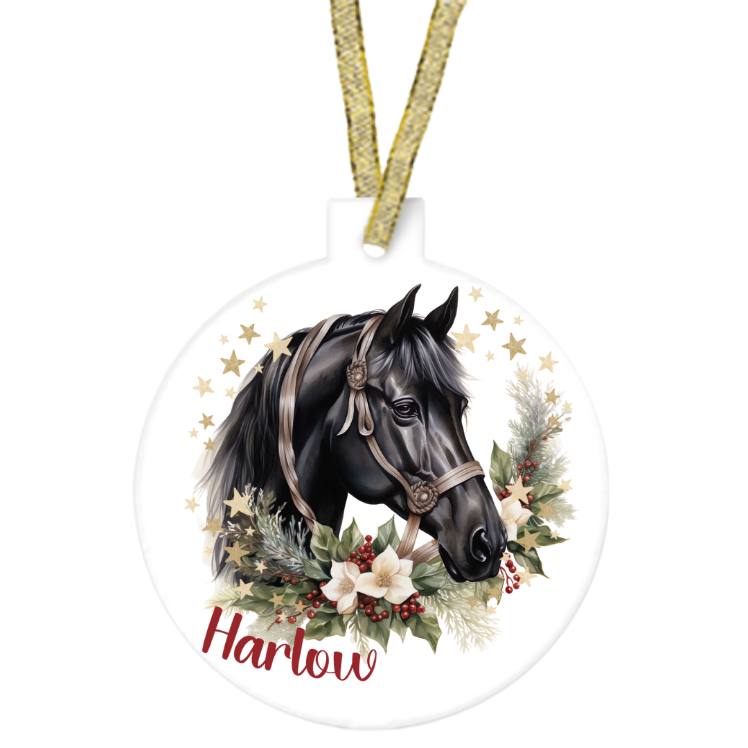 Personalised Floral Christmas Horse Ornament Flat