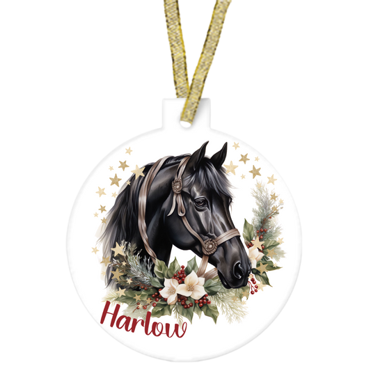 Personalised Floral Christmas Horse Ornament Flat
