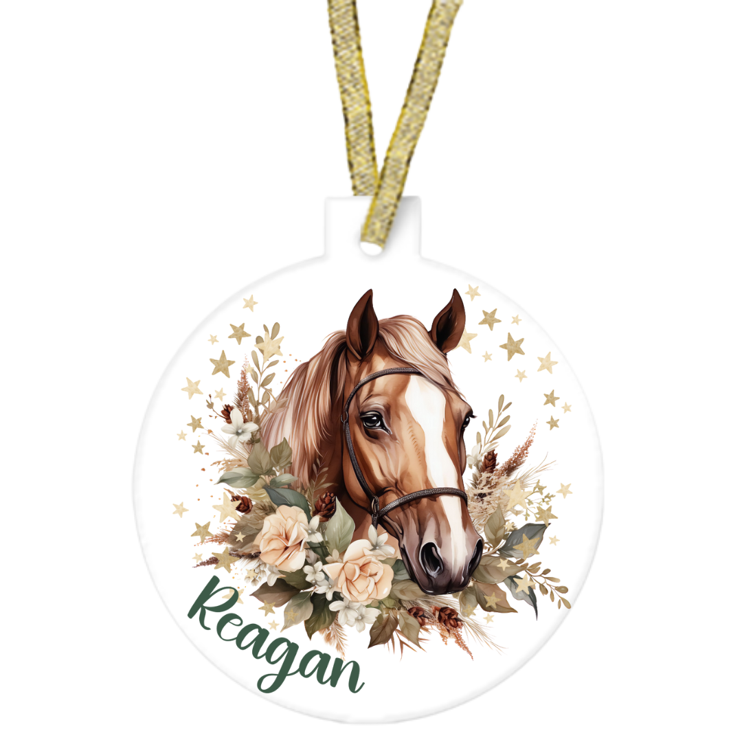 Personalised Floral Christmas Horse Ornament Flat